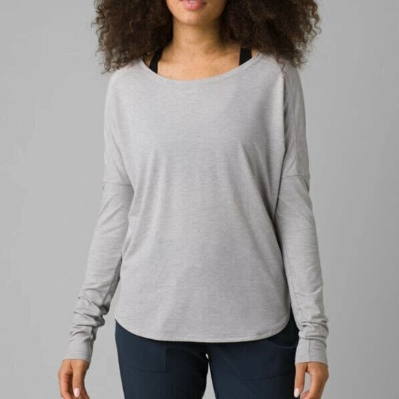 Prana Rogue Long Sleeve Grey Heather Top Shirt Twist Back Athletic Womens‎ Sz XL - Picture 1 of 9